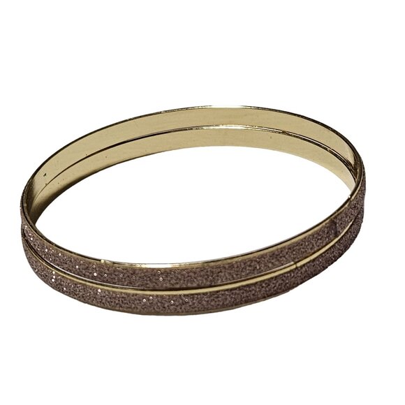 Retro Gold Tone Glittery Bangle Bracelets Set Of 2 80s Fashion Jewelry Women - Picture 1 of 5